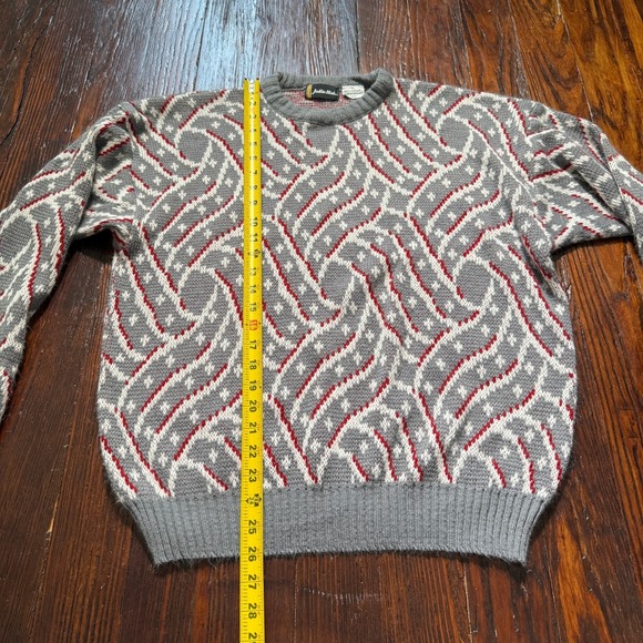 Vtg‎ Justin Blake Sweater Mens Large Gray Red Geometric Knit Grandpa - Picture 4 of 9